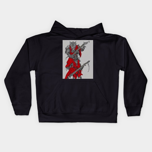 Bear Monster Playing Flaming Axe Bass Guitar Kids Hoodie by Lucas Bearmonster